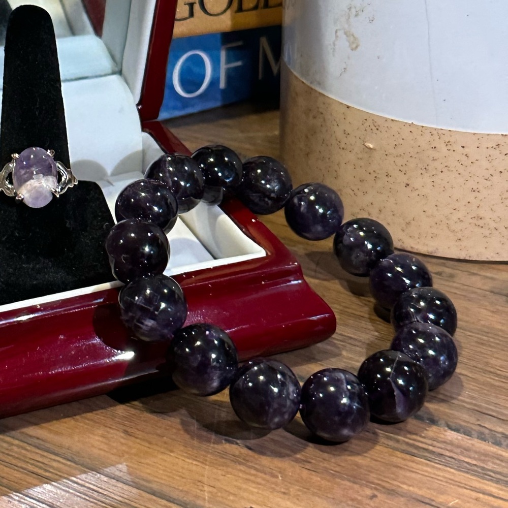 🍇 Amethyst 🍇 Natural Deep Purple Beaded Stretch Bracelet